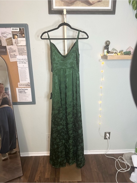 Lulus Dresses & Skirts - Lulu's | Dark Green Satin Slip Dress with Subtle Floral Jacquard